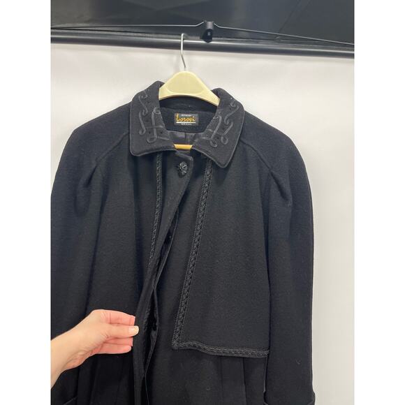 Vintage 90s Lorovi Petites Black Wool Long Cape Coat Womens 16P Made‎ in USA - Picture 4 of 6